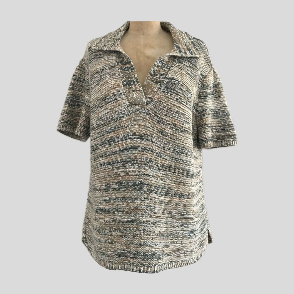 Haven Well Within Linen Organic Cotton Short Sleeve Neutral Knit Sweater Top L